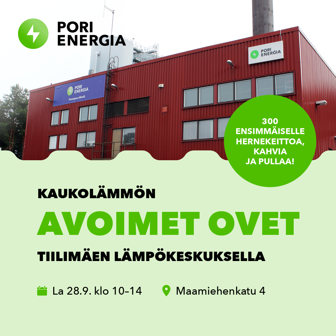 Kuva kutsusta kaukolämmön avoimiin oviin Tiilimäen lämpökeskukselle 28.9.2024