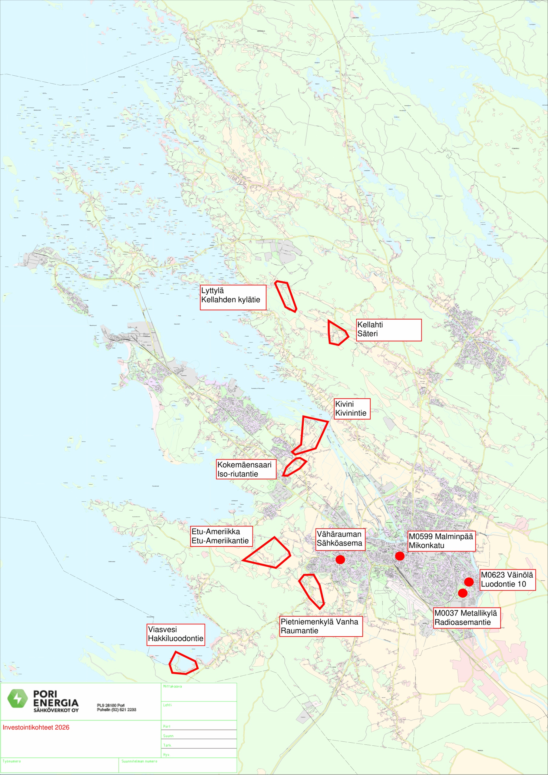 Pori Energian investointikohteiden työmaakartta