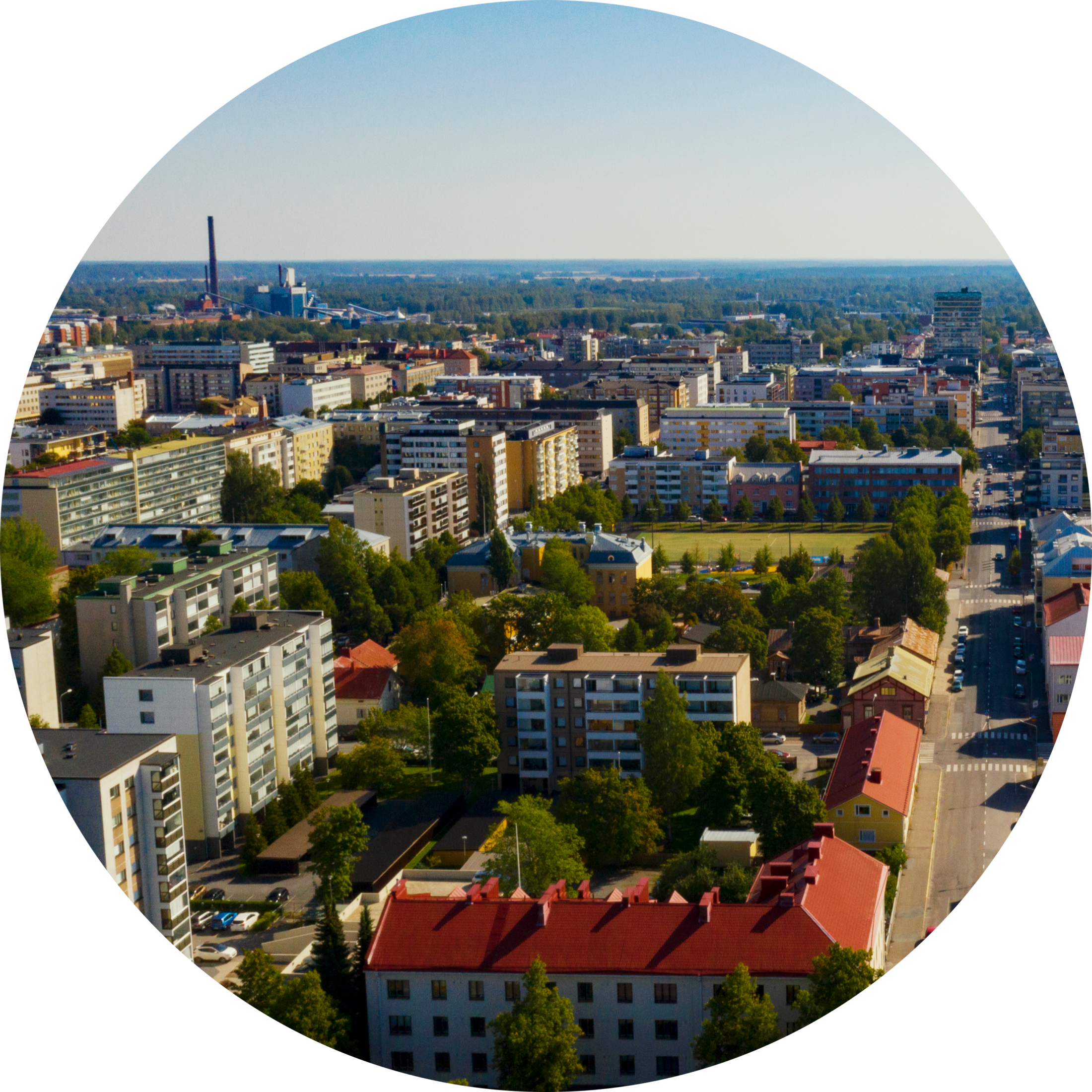 Porin keskustan rakennuksia ilmasta kuvattuna